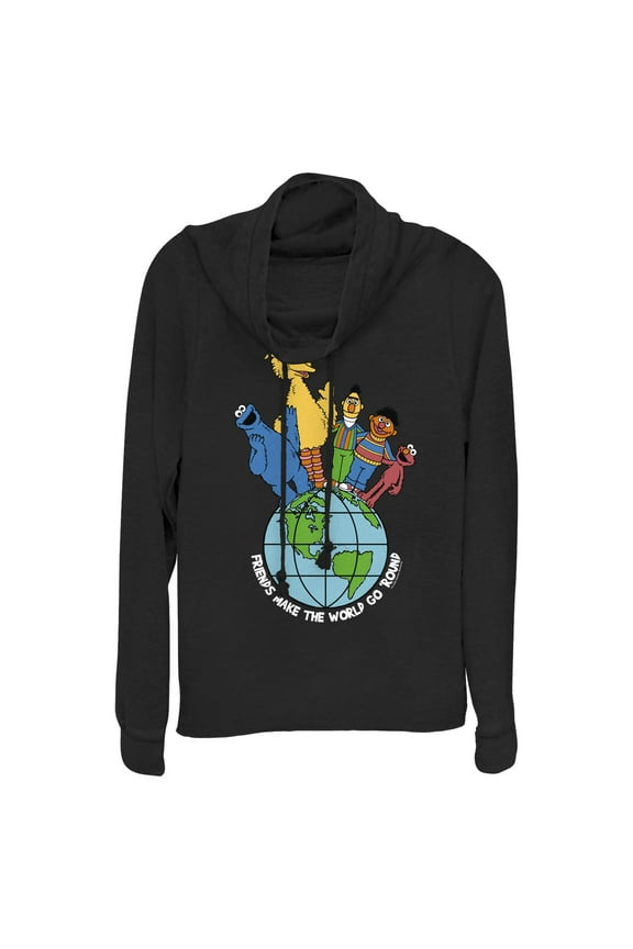 Junior's Sesame Street Friends Make the World Go Round Cowl Neck Sweatshirt