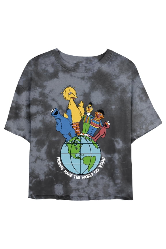 Junior's Sesame Street Friends Make the World Go Round Graphic Crop T-Shirt