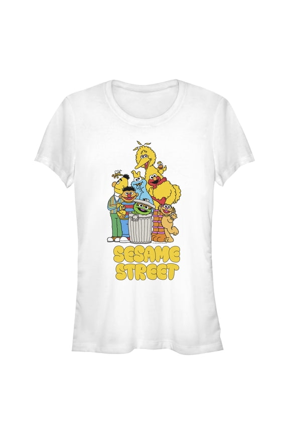 Junior's Sesame Street Graffiti Logo Group Shot Graphic T-Shirt