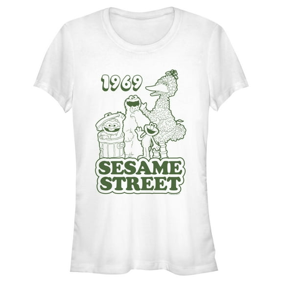 Junior's Sesame Street Group Green Outline 1969  Graphic T-Shirt