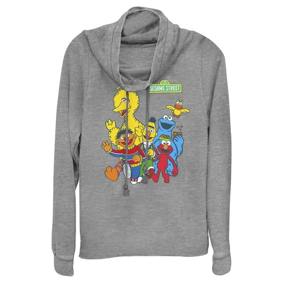 Junior's Sesame Street Main Group Shot  Cowl Neck Sweatshirt