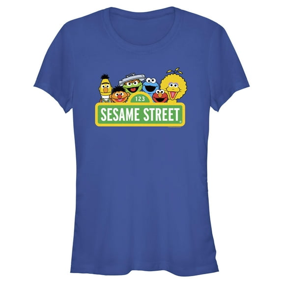 Junior's Sesame Street Sign Classic Group Portrait  Graphic T-Shirt