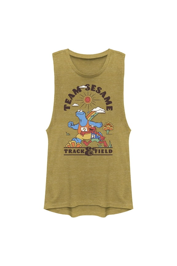 Junior's Sesame Street Team Cookie Monster and Elmo Festival Muscle Graphic T-Shirt