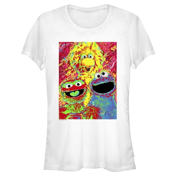 Junior's Sesame Street Trio Saturated Painting  Graphic T-Shirt