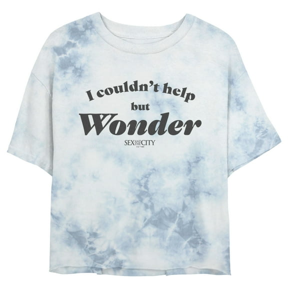 Junior's Sex and the City Carrie Couldn't Help But Wonder Crop Graphic Tee White/Blue Small