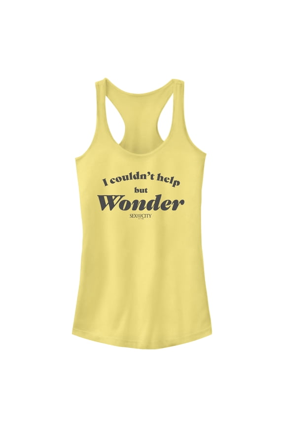 Junior's Sex and the City Carrie Couldn't Help But Wonder Racerback Tank Top Banana X Large