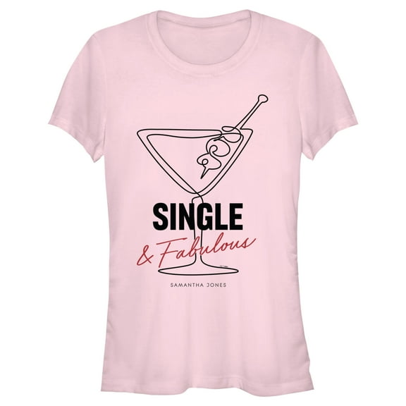 Junior's Sex and the City Carrie Single and Fabulous  Graphic Tee Light Pink Large