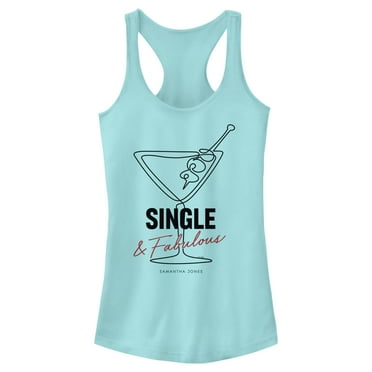 Junior's Sex and the City Carrie Single and Fabulous  Racerback Tank Top Cancun Medium