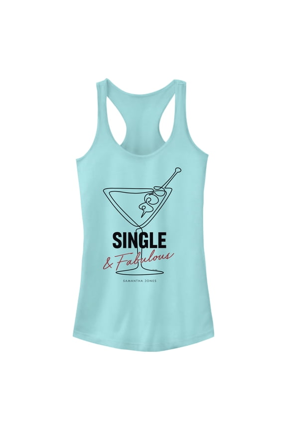 Junior's Sex and the City Carrie Single and Fabulous  Racerback Tank Top Cancun Medium