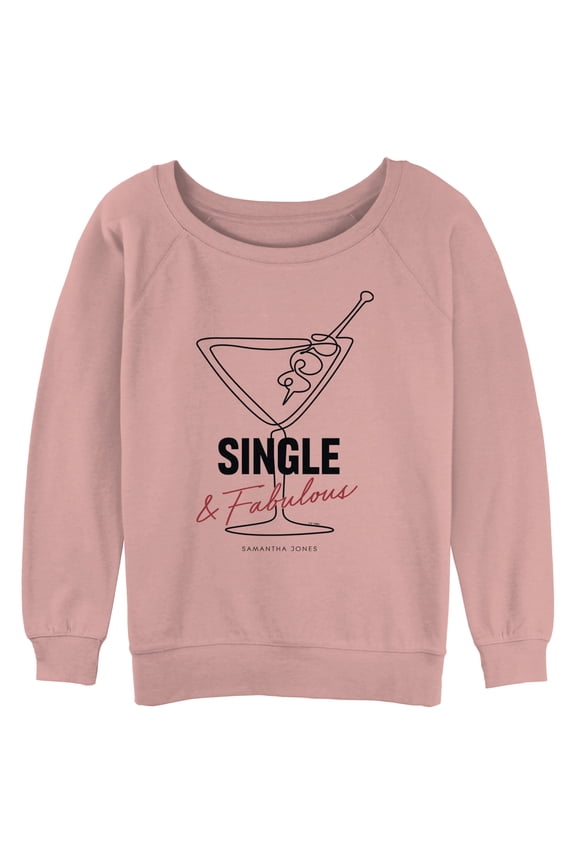 Junior's Sex and the City Carrie Single and Fabulous Sweatshirt Desert Pink Large