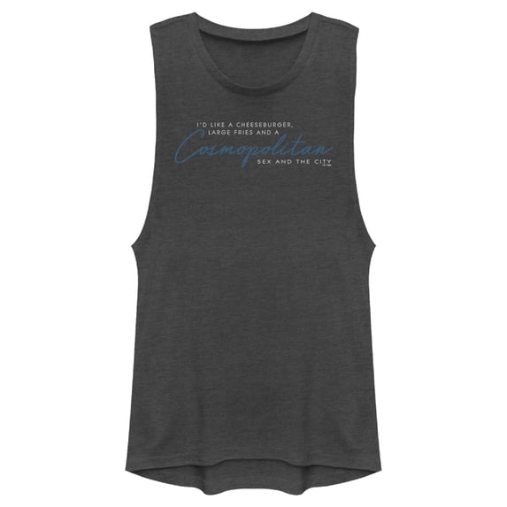 Junior's Sex and the City Carrie's Cheeseburger, Fries & Cosmo Festival Muscle Graphic Tee Charcoal Large