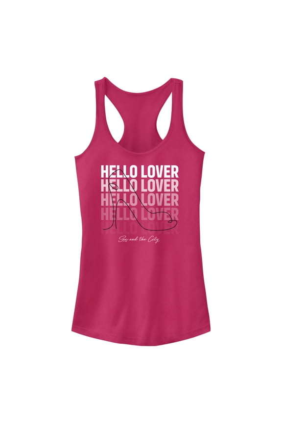 Junior's Sex and the City Hello Lover Shoe Racerback Tank Top Dark Pink Medium