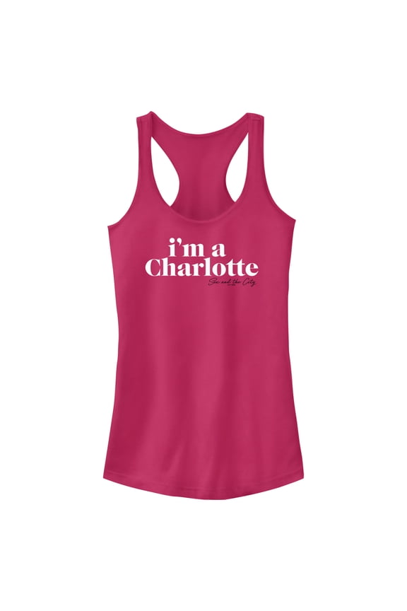 Junior's Sex and the City I'm a Charlotte Text Racerback Tank Top Dark Pink Medium