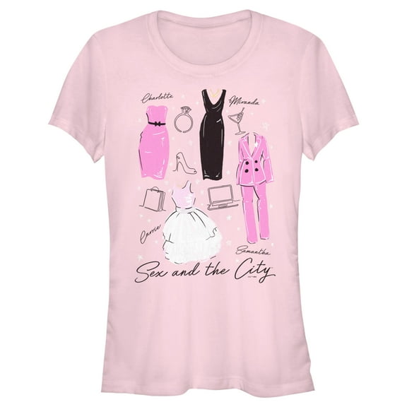Junior's Sex and the City Iconic City Fashion  Graphic Tee Light Pink Large