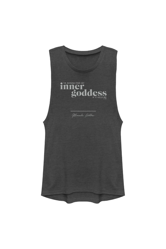 Junior's Sex and the City Miranda Find Inner Goddess  Festival Muscle Graphic Tee Charcoal Large