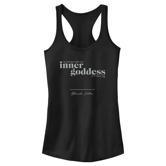Junior's Sex and the City Miranda Find Inner Goddess Racerback Tank Top Black Medium