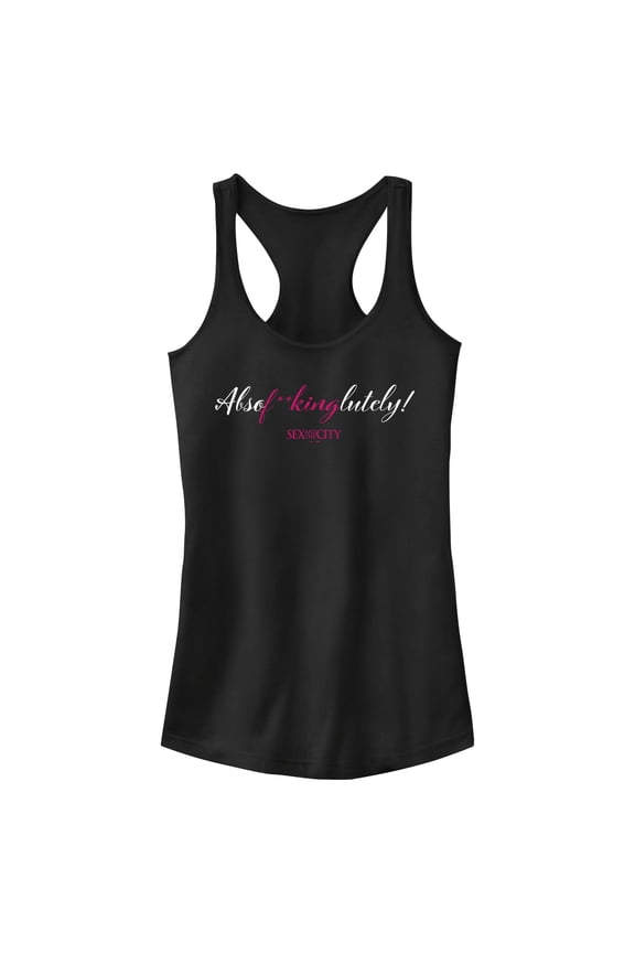 Junior's Sex and the City Mr. Big Absolutely Cursive Reply Racerback Tank Top Black Medium