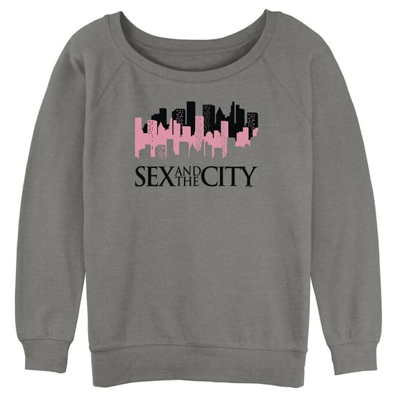 Junior's Sex and the City Night Cityscape Logo  Sweatshirt Gray Heather Large