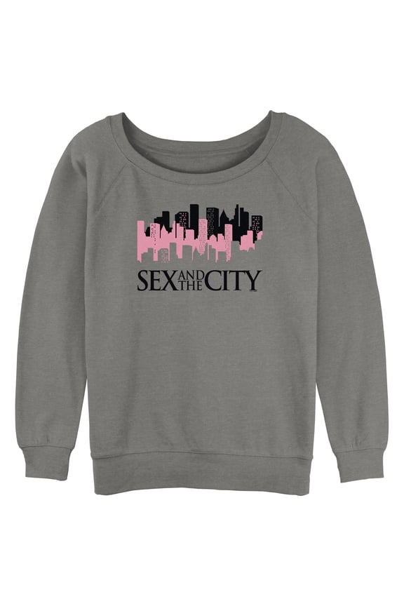Junior's Sex and the City Night Cityscape Logo  Sweatshirt Gray Heather Large