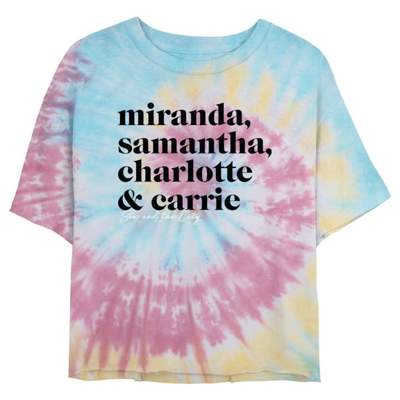 Junior's Sex and the City The Gals Text Crop Graphic Tee Blue/Pink/Light Yellow Medium