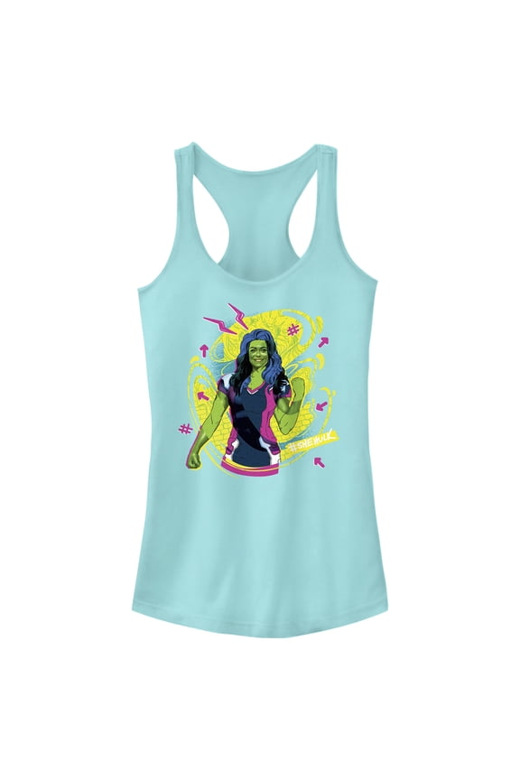 Junior's She-Hulk: Attorney at Law Real Life Vs Cartoon Racerback Tank Top Cancun X Small