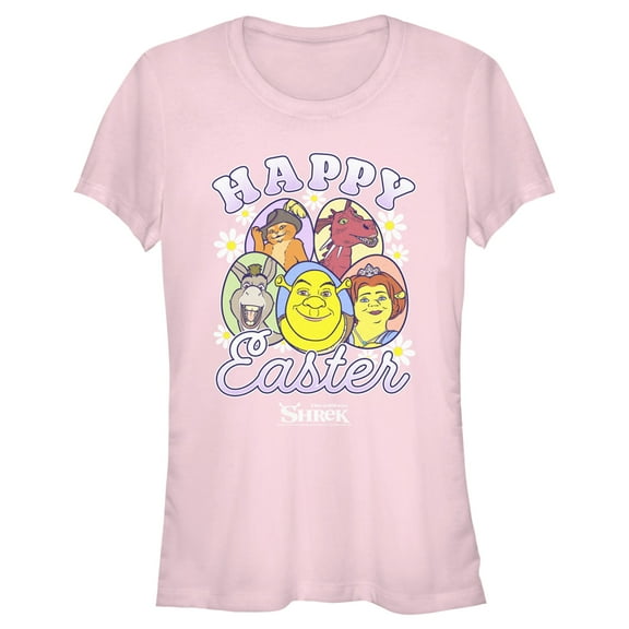 Junior's Shrek Happy Easter Cartoon Portraits Graphic Tee Light Pink 2X Large