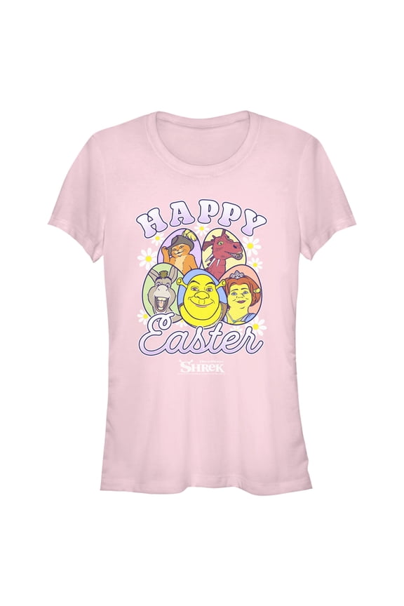 Junior's Shrek Happy Easter Cartoon Portraits Graphic Tee Light Pink X Large