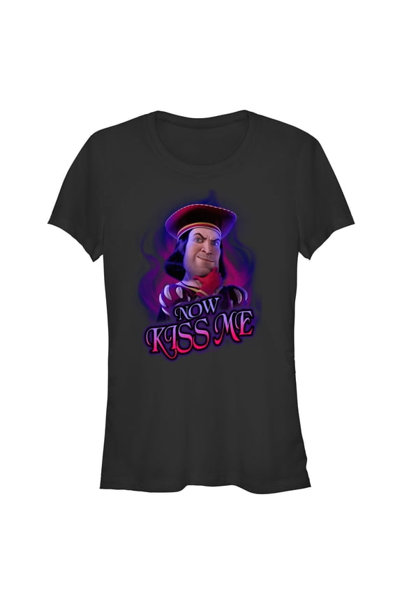 Junior's Shrek Lord Farquaad Now Kiss Me Graphic Tee Black Medium