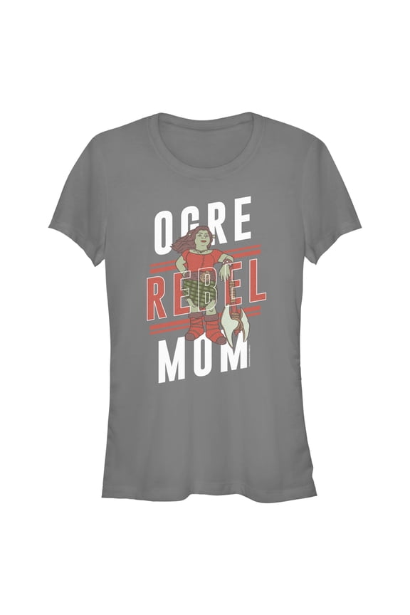 Junior's Shrek Ogre Rebel Mom Graphic Tee Charcoal Large