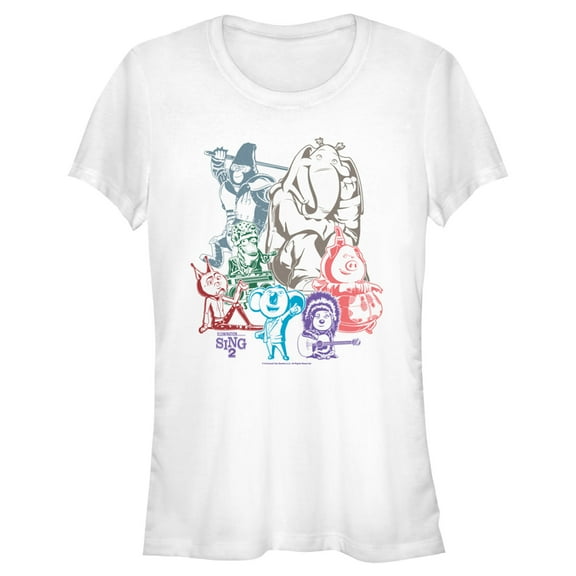 Junior's Sing 2 Colorful Group Shot Graphic Tee White Large
