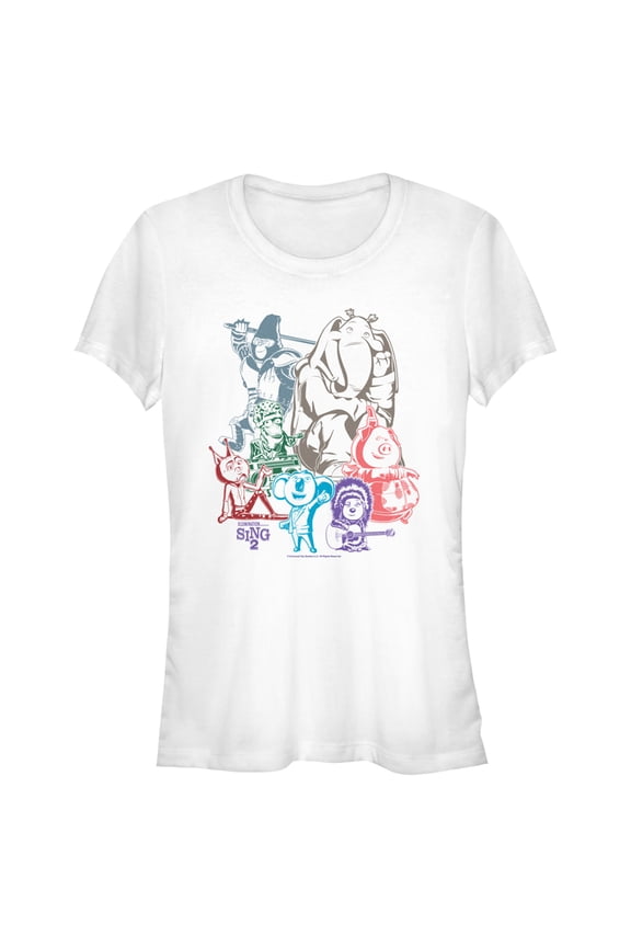 Junior's Sing 2 Colorful Group Shot Graphic Tee White Medium