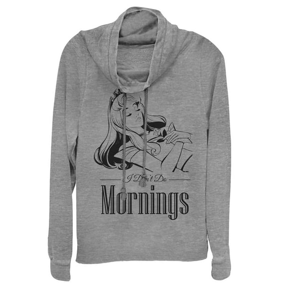 Junior's Sleeping Beauty Aurora Don't Do Mornings  Cowl Neck Sweatshirt Gray Heather Small