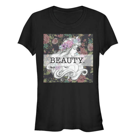 Junior's Sleeping Beauty Aurora Floral Print Graphic Tee Black Small