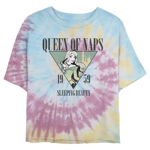 Junior's Sleeping Beauty Aurora Nap Queen 1959 Crop Graphic Tee Tie Dye Small