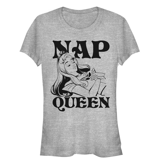 Junior's Sleeping Beauty Aurora Nap Queen Graphic Tee Athletic Heather Medium