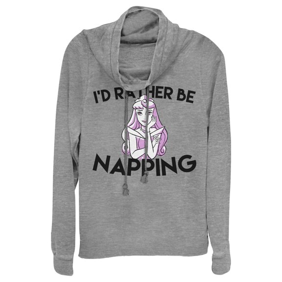 Junior's Sleeping Beauty Aurora Rather Nap Cowl Neck Sweatshirt Gray Heather X Small