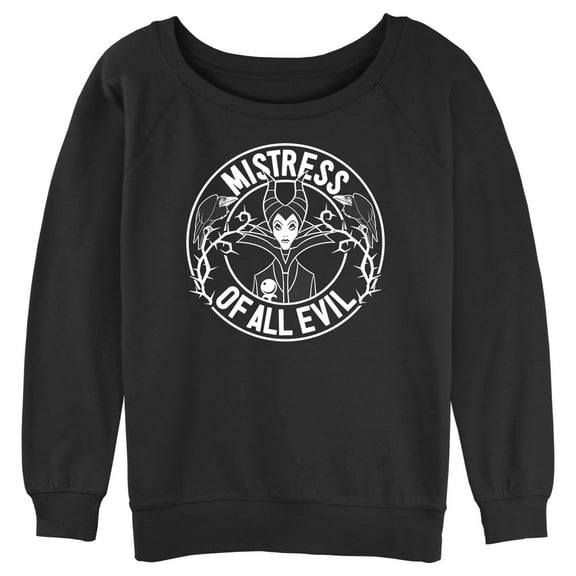Junior's Sleeping Beauty Maleficent Mistress of all Evil Stamp  Sweatshirt Black X Large