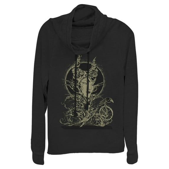 Junior's Sleeping Beauty Maleficent Twisted Queen Cowl Neck Sweatshirt Black X Large