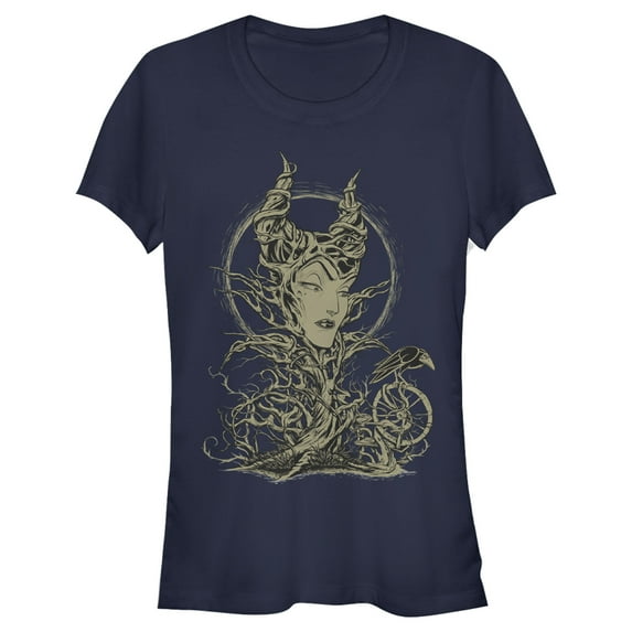 Junior's Sleeping Beauty Maleficent Twisted Queen Graphic Tee Navy Blue Small