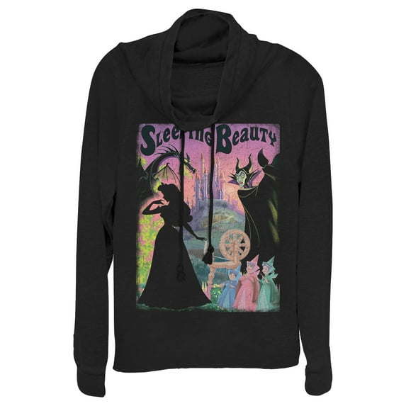 Junior's Sleeping Beauty Silhouettes Cowl Neck Sweatshirt Black Medium