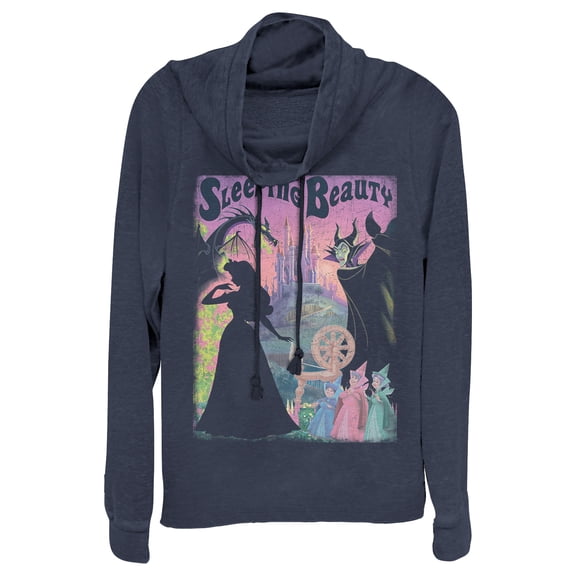 Junior's Sleeping Beauty Silhouettes  Cowl Neck Sweatshirt Navy Blue Large