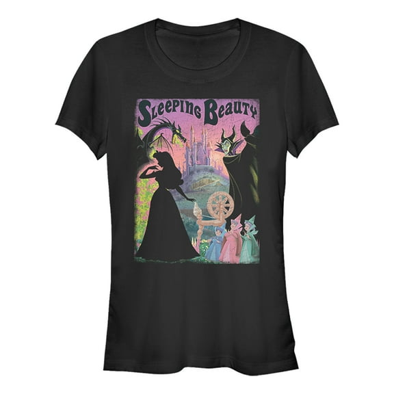 Junior's Sleeping Beauty Silhouettes Graphic Tee Black Small