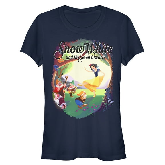 Junior's Snow White and the Seven Dwarfs Dance Scene  Graphic Tee Navy Blue 2X Large