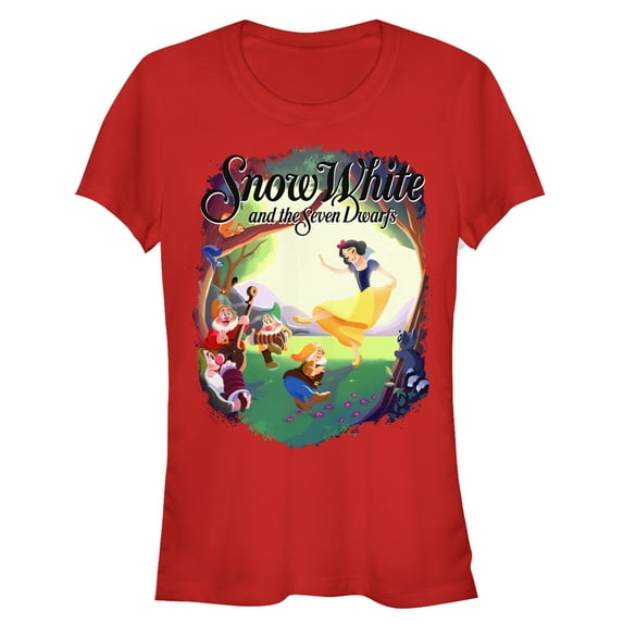 Junior's Snow White and the Seven Dwarfs Dance Scene Graphic Tee Red Medium