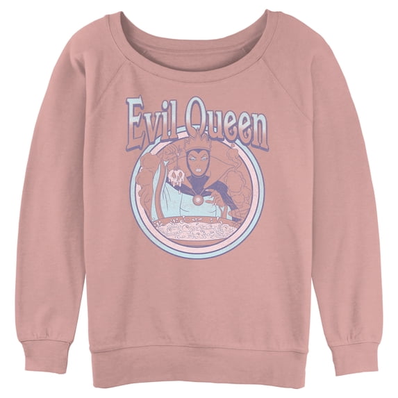 Junior's Snow White and the Seven Dwarfs Evil Queen Pastel Logo Sweatshirt Desert Pink Large
