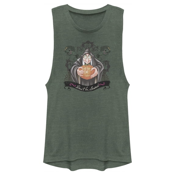 Junior's Snow White and the Seven Dwarfs Evil Queen Pumpkin Festival Muscle Graphic Tee Pine Green Heather X Small