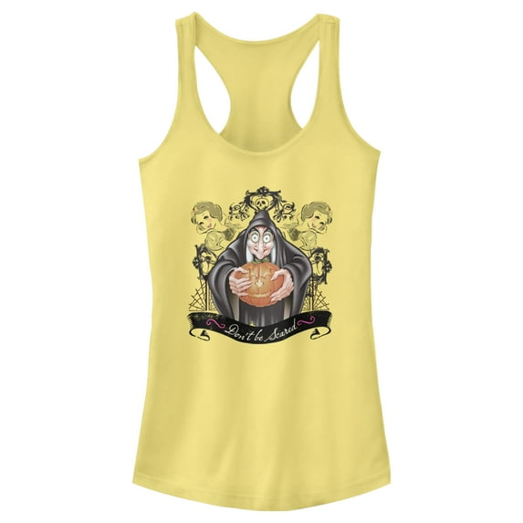 Junior's Snow White and the Seven Dwarfs Evil Queen Pumpkin Racerback Tank Top Banana Small