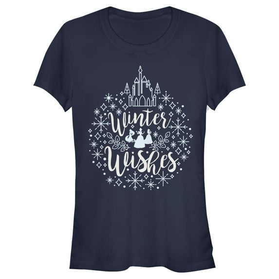 Junior's Snow White and the Seven Dwarfs Princesses Winter Wishes Graphic Tee Navy Blue 2X Large