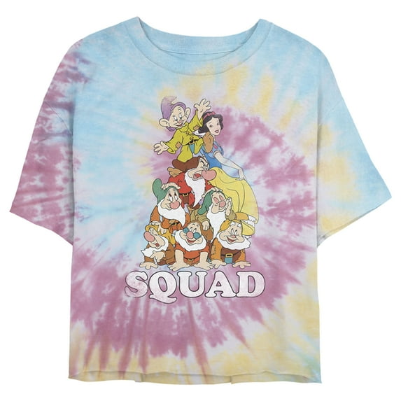 Junior's Snow White and the Seven Dwarfs Squad Friend Goals Crop Graphic Tee Tie Dye Medium