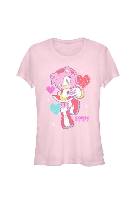 Junior's Sonic the Hedgehog Amy Heart Hands Graphic T-Shirt